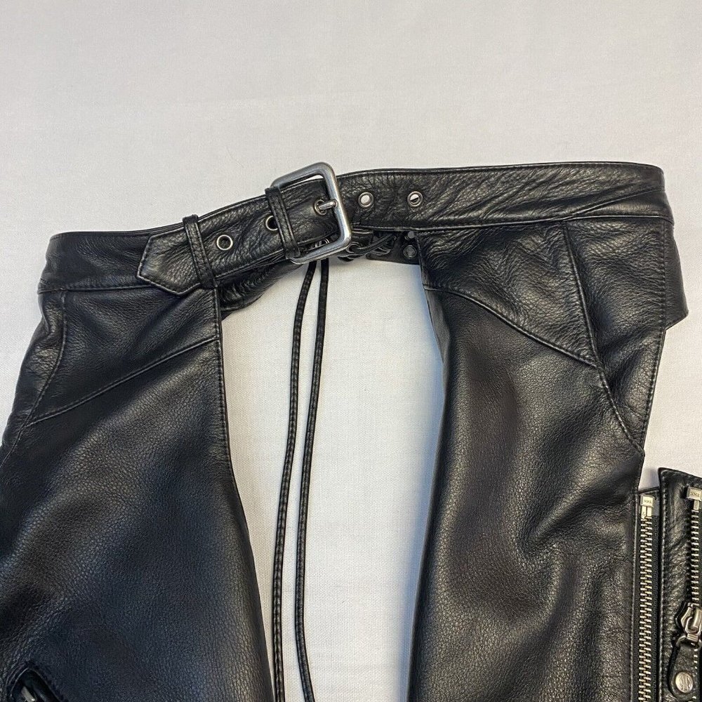 Harley-Davidson Women's Deluxe Leather Motorcycle Chaps Black Large Petite EUC‍﻿ - Picture 7 of 8